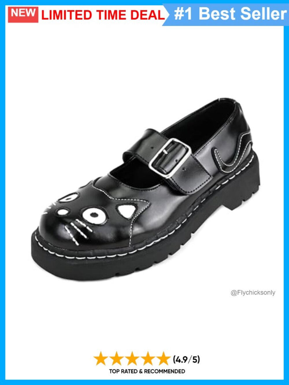 Leather Kitty Mary Jane Oxford Shoes Round Toe Ankle Strap Low Heel